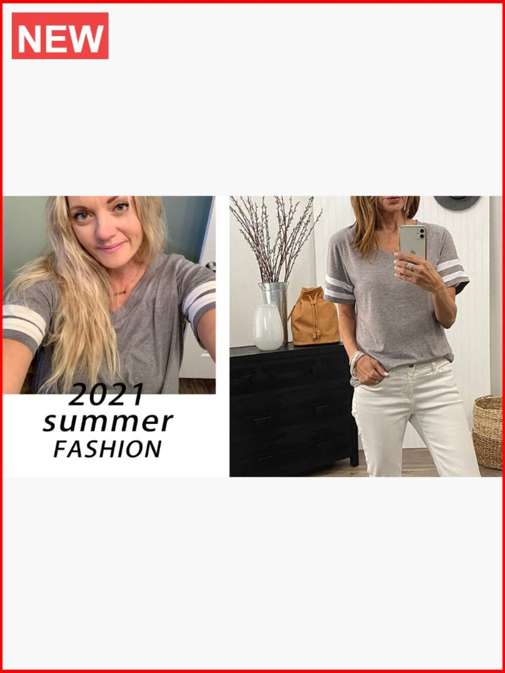 V-Neck Short Sleeve Tunic T-Shirt Loose Fit Cotton Blend - Picture 7 of 7